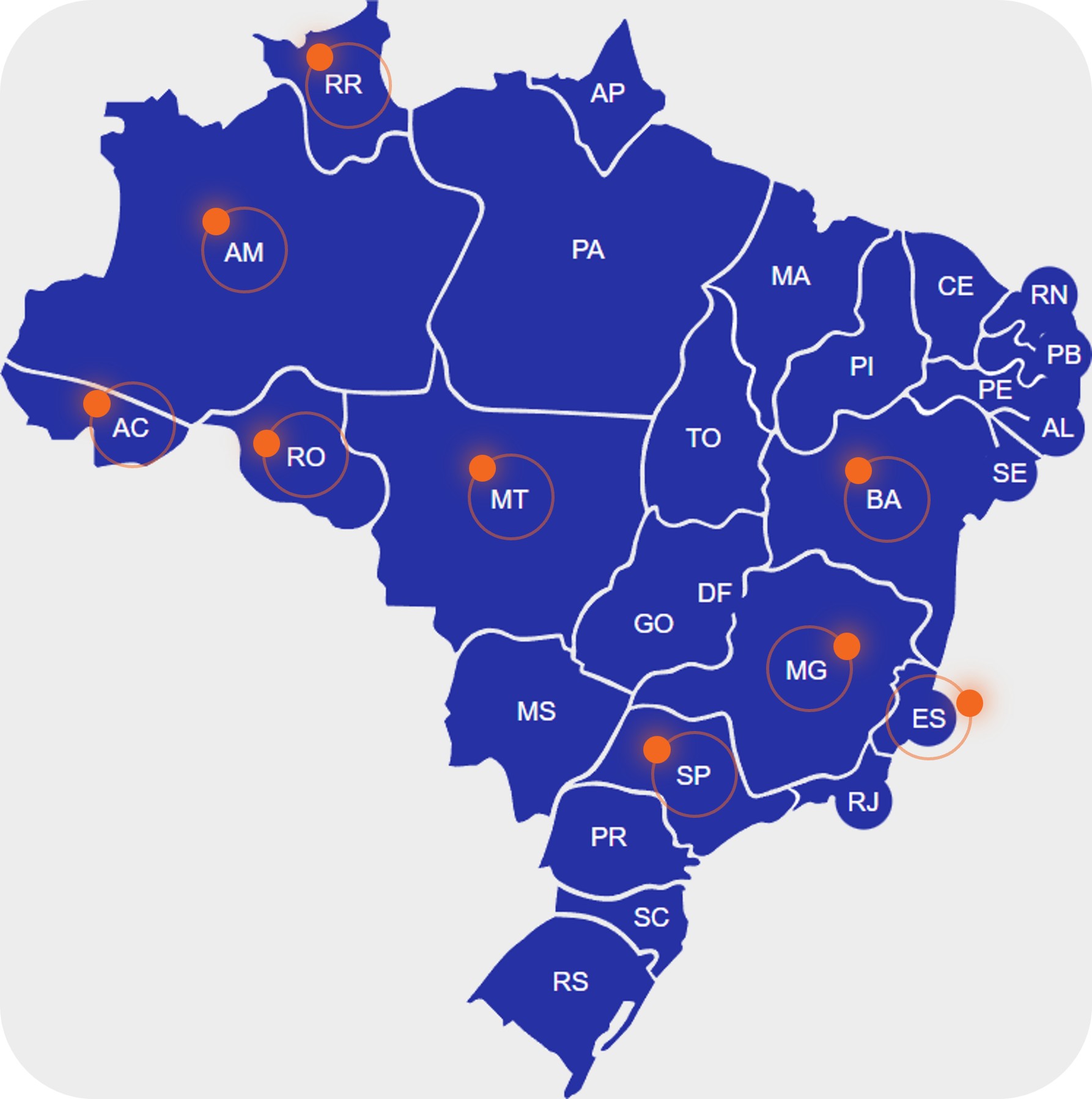 Mapa de atendimento no Brasil